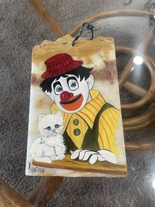 Vintage Hand Painted Agate With Clown And Cat Signed By Padilla - Picture 1 of 5