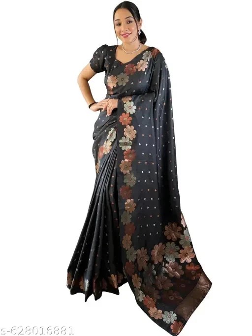 Sari listo para usar de diseñador floral jacquard dorado y cobre sari de esposa Foto 1 de 1