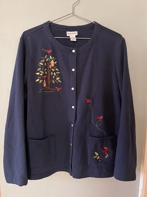 Breckenridge женщин темно-синий верхний толстовка вышитые птицы SZ большой - Изображение 1 из 4