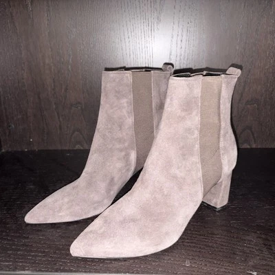 Calvin Klein Women’s Taupe Suede Pointed Toe Ankle Boots – Size W6– Block Heel - Image 1 of 4