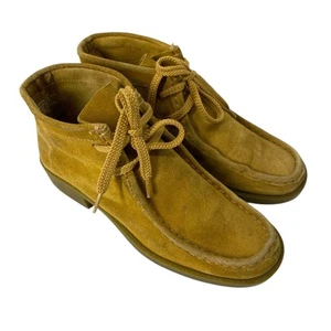 Sam & Libby Suede Warhol Ankle Boots Size 6.5 Tan Block Heel Stitched Lace up - Picture 1 of 15