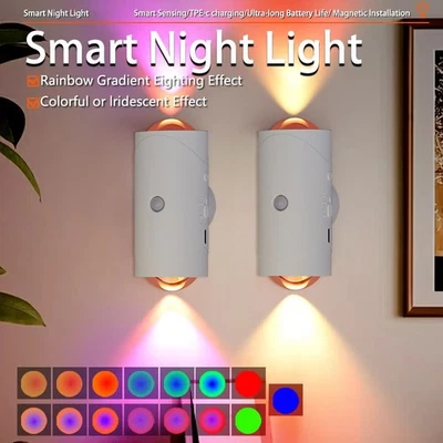 RGB LED Wall Sconce Light Body Motion Sensor Home LED Night Light Stairs Doorway - Image 1 of 4