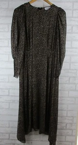 Piper womens a-line dress black brown print 12 long sleeve sheer - Picture 1 of 12