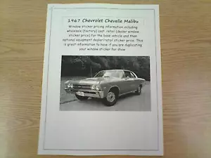 1967 Chevrolet CHEVELLE factory cost/dealer window sticker price for car+options - Picture 1 of 1