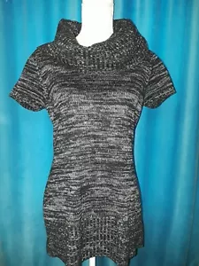 Sweater Dress, Black W/Gray, Cowl Neck Sweater Dress - Picture 1 of 5