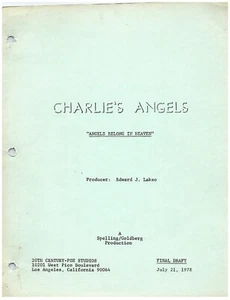 CHARLIE'S ANGELS SERIES ANGELS BELONG IN HEAVEN SCRIPT FINAL DRAFT (copy) - Picture 1 of 1