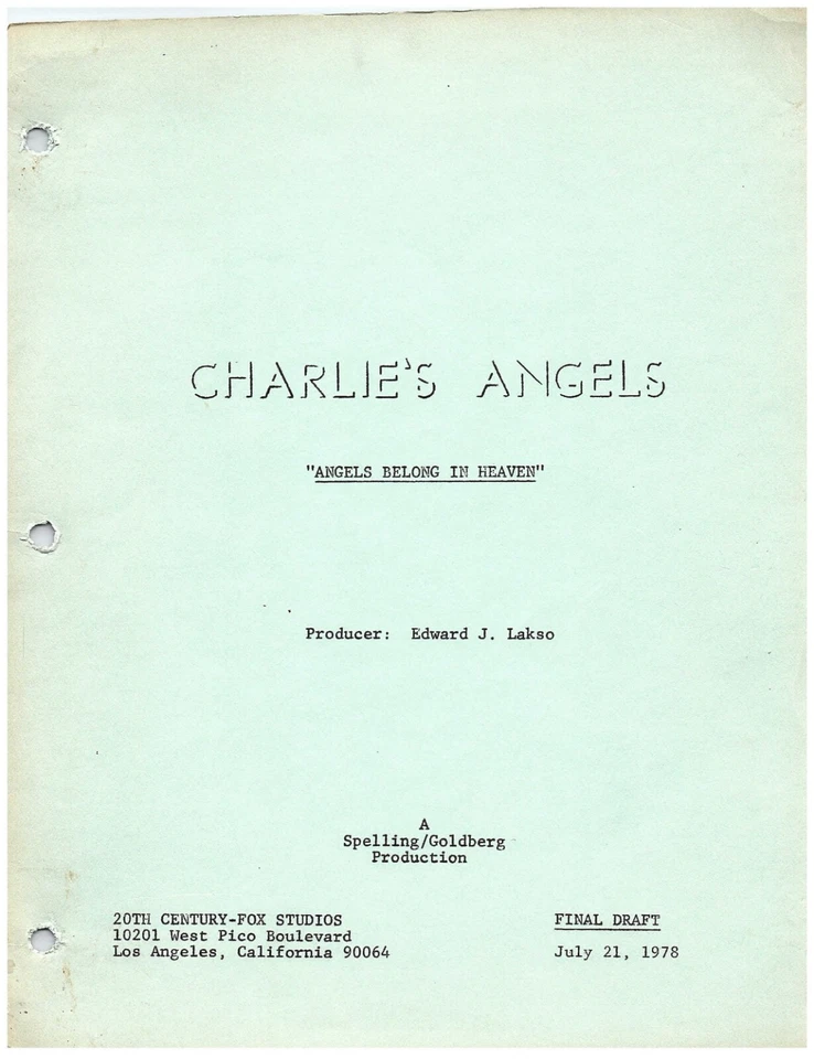 CHARLIE'S ANGELS SERIES ANGELS BELONG IN HEAVEN SCRIPT FINAL DRAFT (copy) - Image 1 of 1