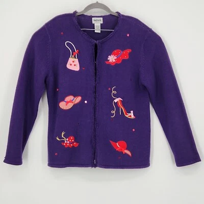 Фиолетовый кардиган вышитые шляпы HandBags туфли и стразы Kidcore Y2K L - Изображение 1 из 4