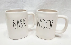 Rae Dunn Coffee Mug BARK & WOOF Dog 14 oz Set Of 2 Large Letter Artisan Magenta - Picture 1 of 6