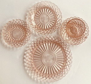 Anchor Hocking Pink Waterford Waffle 5 piece Place Setting Depression Glass
