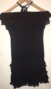 MILLY New York Halter Dress SILK Knit Tiered Ruffle Sleeveless Mini Black Size S - Picture 1 of 15