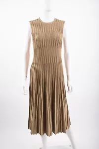 AKRIS Womans Pleated Midi Dress Size 6 Tan Black Wool Silk Blend NWT - Picture 1 of 7