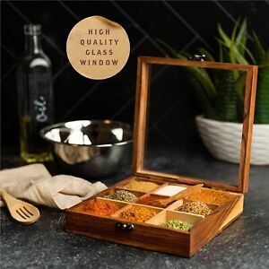 Wooden Spice Container Box - Handmade Kitchen Container for Seasoning