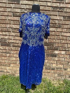 Vintage Dress Women’s Small Beaded Cocktail Dress Silk Short Sleeve Sequin - Picture 1 of 19