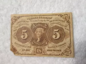 1863 United States 5 Cent Fractional Currency Note  - Picture 1 of 7