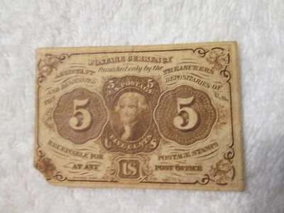 1863 United States 5 Cent Fractional Currency Note  - Image 1 of 4