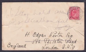 1922 Tristan de Cunha Type III Cachet Edward 1d to London Redirected Streatham - Picture 1 of 1