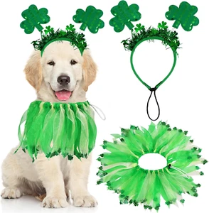 St. Patrick'S Day Outfit, Costume Shamrock Headband , Collar,Clothes for Small M - Picture 1 of 12