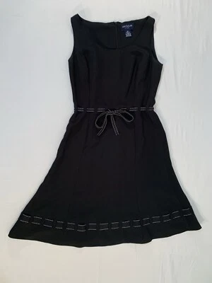 Vestido Ann Taylor Negro Calce Y Acampanado Seda Sin Mangas Sobre la Rodilla con Cinta Talla 0 P Foto 1 de 4