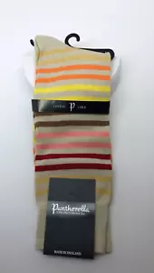New Pantherella English Dress socks cotton nylon beige Multicolor stripes sz M - Picture 1 of 3
