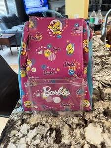 BARBIE MATTEL Just Play Backpack Lunch Bag Tote. Pink Aqua Accents W/Puppy Paws - Picture 1 of 9