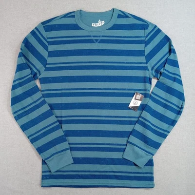Volcom Nutto Waffle Knit Thermal Shirt M Blue Striped Long Sleeve Crew Neck NWT - Image 1 of 4