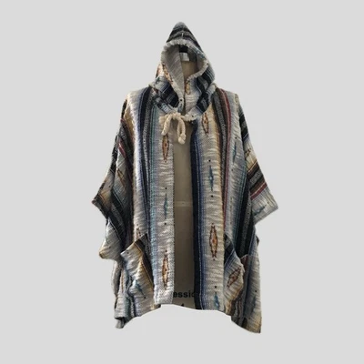 Poncho de playa Billabong colorido de algodón Serape con capucha tejido de gran tamaño S M Foto 1 de 4