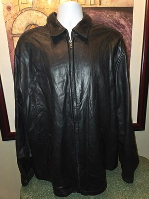 Abrigo de bombardero de piel de cordero de cuero negro oso dorado talla XL largo para hombre chaqueta con cuello Foto 1 de 4