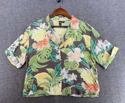 Volcom Women’s Sz Small Floral Short Sleeve Cropped Button Up Hawaiian Shirt - Image 1 of 4