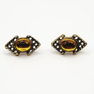 Honigfarbene Glas Oval Cabochon Art Deco Design Vintage Ohrstecker - Bild 1 von 24