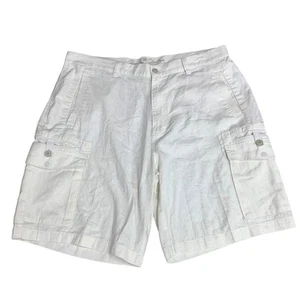 Paradise Collection Mens 40 White Cotton Linen Blend Long Bermuda Cargo Shorts - Picture 1 of 4
