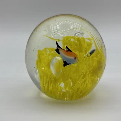 Vintage Blown Art Glass Ocean Coral Reef Fish Paperweight Yellow - Image 1 of 4