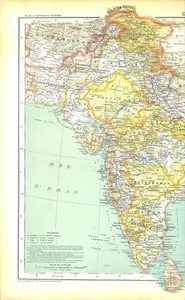 BIRMANIE, INDE, PAKISTAN, NÉPAL / CARTE GÉOGRAPHIQUE / MAP de 1908 - Picture 1 of 2