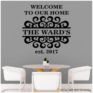 BIENVENIDO A NUESTRA CASA APELLIDO AÑO EST CALCOMANÍA VINILO PARED GRANDE PERSONALIZADA 22" - Imagen 1 de 3