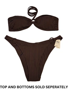 NWT American Eagle Aerie Brown Stiped Textured Swim Suit Choose Top or Bottoms - Picture 1 of 14