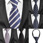 Pre Tied Striped Zipper Tie Men Blue Jacquard Groom Black Grey Suit Neckties 1pc