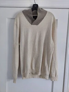 Tasso Elba Men's Contrast Shawl-Collar Supima Cotton Sweater Beige Size XL - Picture 1 of 4