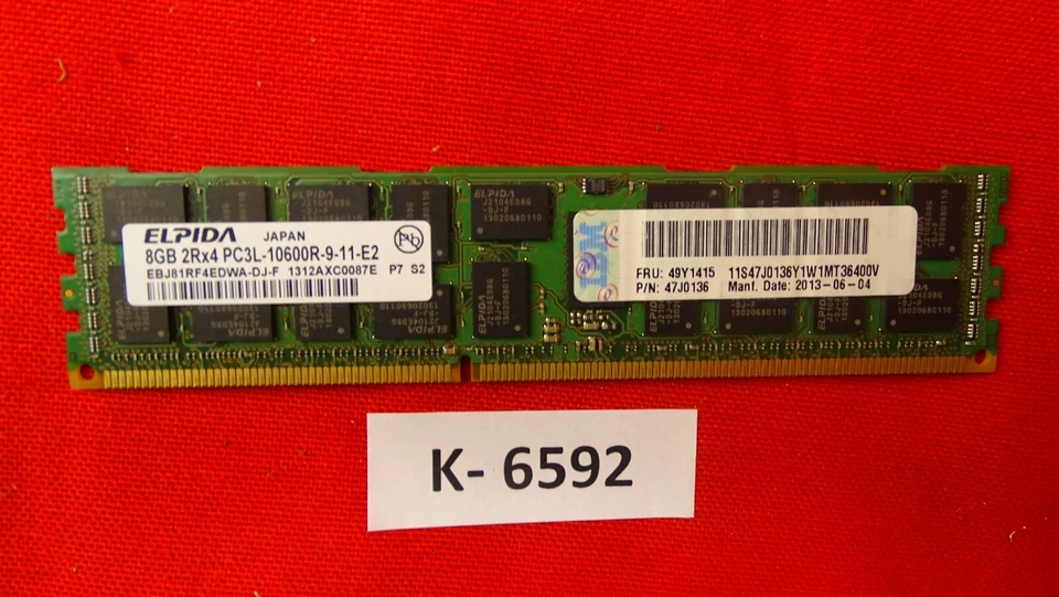 8GB ELPIDA 2Rx4 PC3L-10600R Registrato ECC IBM 49Y1415 EBJ81RF4EDWA-DJ-F - Immagine 1 di 1
