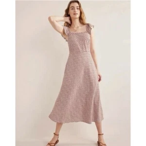Boden Frill Jersey Midi Dress Vermillion Floral Size 8 Petite - Picture 1 of 9