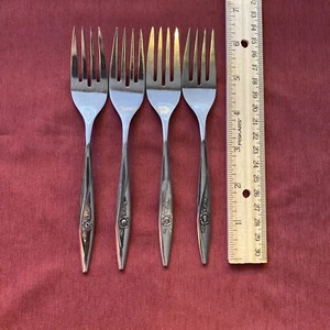 4 Salad Forks Oneidacraft Deluxe Lasting Rose Oneida Stainless Steel NICE! - Picture 1 of 6