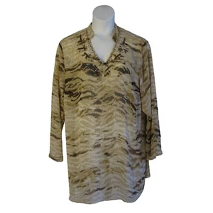 Lane Bryant 22/24 3X Shades of Brown Sheer Tunic Shirt Top Blouse Beading - Picture 1 of 3
