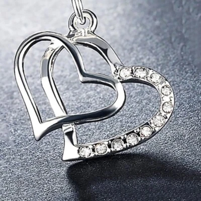 925 Sterling Silver Womens 24" Necklace With Zircon Gemstone Heart Pendant D547C - Image 1 of 4