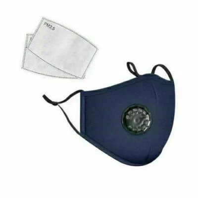 Protector de mascarilla de algodón de tela reutilizable con válvula de respiración de aire y 2 filtros PM2.5 Foto 1 de 4
