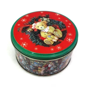 Christmas Empty Metal Cake Biscuit Tin Santa Presents Teddy Bear - Picture 1 of 7