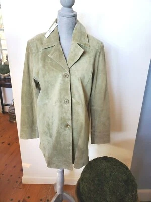 NEW FRONTIER WOMENS  3  BUTTON COAT -SOFT GREEN COLOR - SUEDE SIZE XL - Image 1 of 4