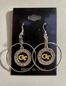 Georgia Tech Yellow Jackets Crystal Circle Hoop Dangle Earrings NCAA New - Picture 1 of 2