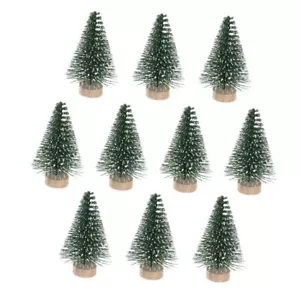 10 Pcs Mini Christmas Tree Miniature Pine Trees with Wooden Base Bottle Brush... - Picture 1 of 9