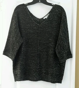 SEXY NEW W/O TAGS WD NY Womens Black & Silver Sequin V Neck Sweater Size L - Picture 1 of 6