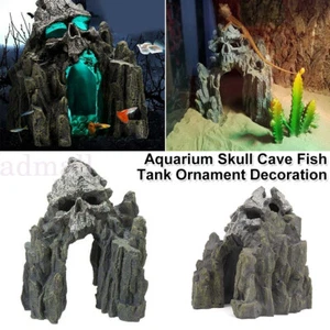 Aquarium Skull Cave Fish Tank Ornament Decoration Artificial Resin Mountain Rock - Picture 1 of 13