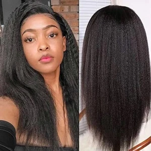 Jayes Bone KinkyStraight Human Hair 13x4 Lace Frontal 180 Density Brazilian Wigs - Picture 1 of 4